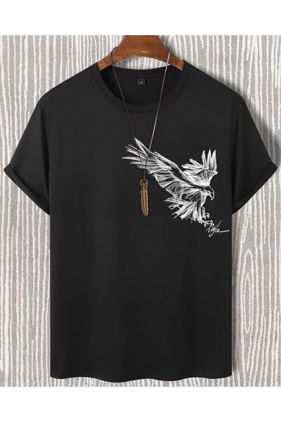 Machetta Tricou supradimensionat din bumbac, de marime mare, desenat manual, imprimat cu vultur