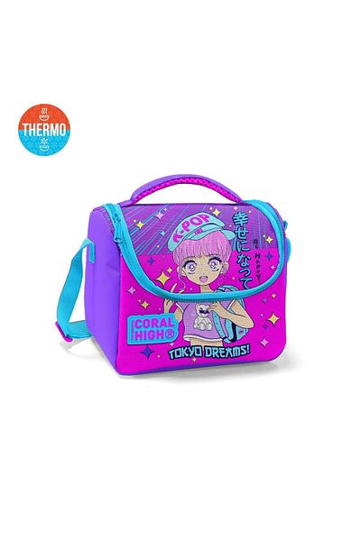 Coral High Cutie de prânz termică cu model K-pop, violet, roz, albastru, cu sclipici 11849