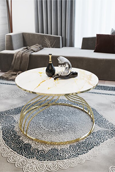 KASGER Kuğu Orta Sehpa Mermer Desenli Cam