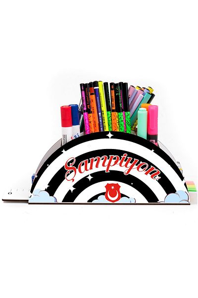 kutuTR Wooden Vip Sports Series Rainbow Ruled Desktop Pen Holder Organizer Assembled Boxed