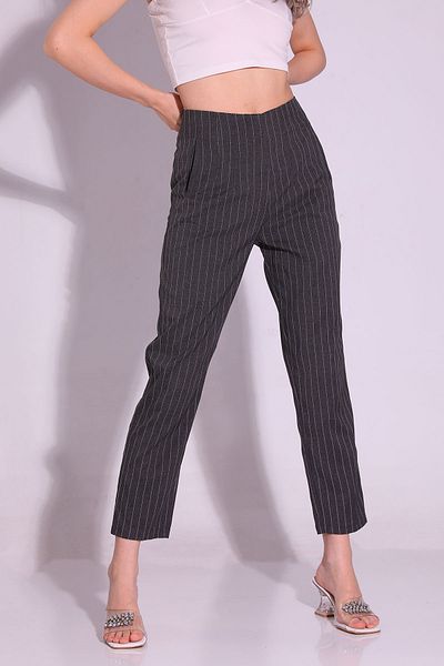 GÜLSELİ Anthracite Women's Striped Style Trousers