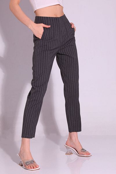 GÜLSELİ Anthracite Women's Striped Style Trousers
