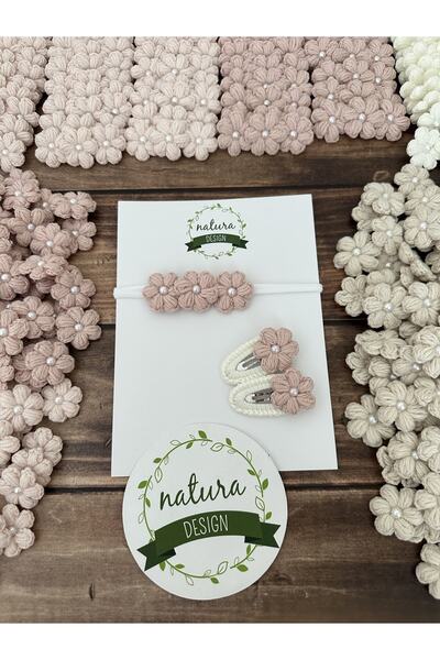 NATURA DESİGN Bandană elastică din plasă cu flori cu perle și set de catarame...