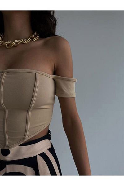WEAR AND WEAR Γυναικείο μπουστάκι με φερμουάρ με λεπτομέρεια κορσέ με γιακά Madonna