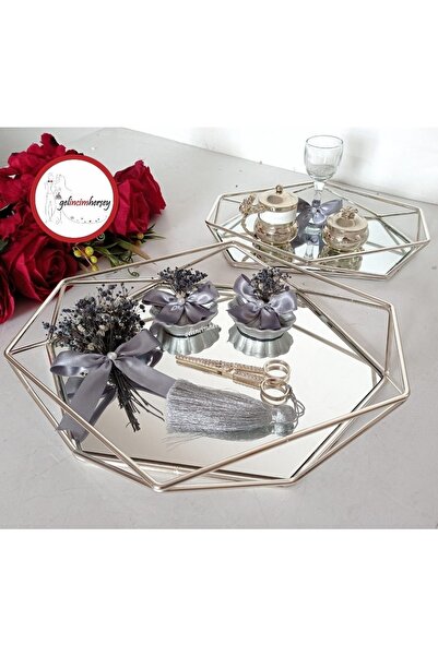 Gelincimherşey Prizma Aynalı Çiçekli Gümüş Söz Nişan Yüzük Tepsisi ,damat Kah...