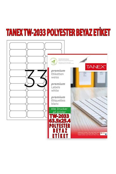 Tanex Tw-2033 - Σετ ετικετών από πολυεστέρα 63,5x25,4 mm με 25