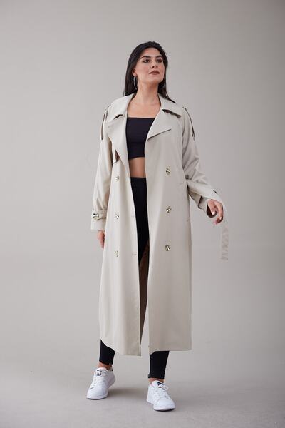 Heggo Rose Kadın Krem Oversize Trençkot