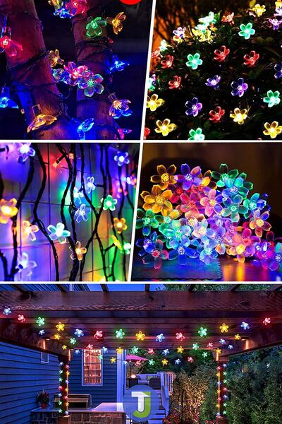 Technojet Solar 50 Led Çiçekli Bahçe Dekorasyon Güneş Enerjili Aydınlatma Modlu