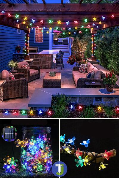 Technojet Solar 50 Led Çiçekli Bahçe Dekorasyon Güneş Enerjili Aydınlatma Modlu