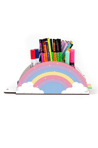 kutuTR سلسلة Vip Rainbow - حامل قلم منظم للأطفال ومسطرة سطح المكتب مع صندوق مجمع
