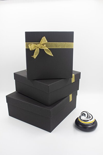 carton box Karton Kutu Sıyah 3 Lü Altın Kurdela Detaylı Matruşka Hediye Kutus...