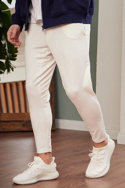 Danger Pantaloni de sport Jogger cu fermoar detaliați pentru bărbați Ecru