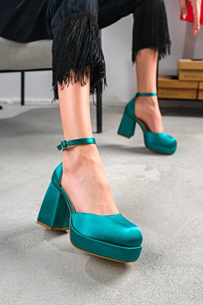 DİVOLYA Serra Green Satin Platform Heeled Casual Shoes