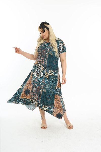 mami butik Plus Size Asymmetrical Skirt Short Sleeve Viscose Combed Cotton Stylish Comfortable Summer Dress