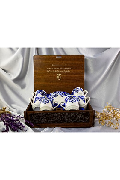Kütahya Serigrafi 6lı Ahşap Kutulu Porselen Fincan Takımı