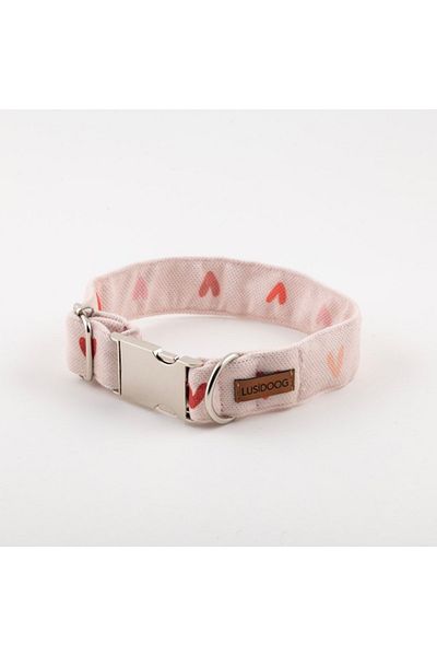 Lusi Doog Pink Dog Collar and Dog Bow Tie with Heart Pattern