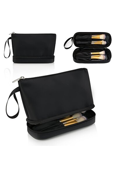 akcaglow Siyah Iki Bölmeli Makyaj Çantası