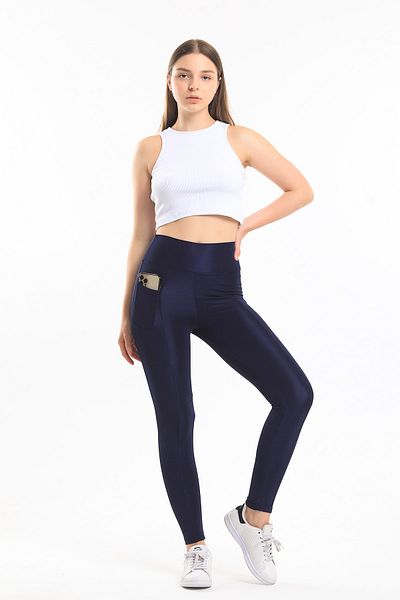 TarzOlur Leggings de recuperare sport albastru bleumarin cu buzunare laterale