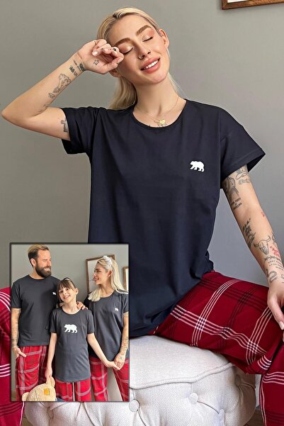 Pijamaevi Pijamale Dear Family Bear cu mânecă scurtă bleumarin - Set damă