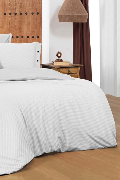 Sarev New Fancy Stripe White Double 100% Cotton Striped Duvet Cover Set