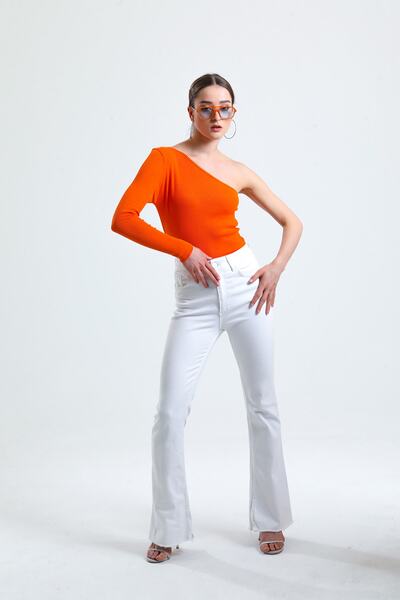 ladyzey Bluză portocalie cu un singur umăr pentru femei