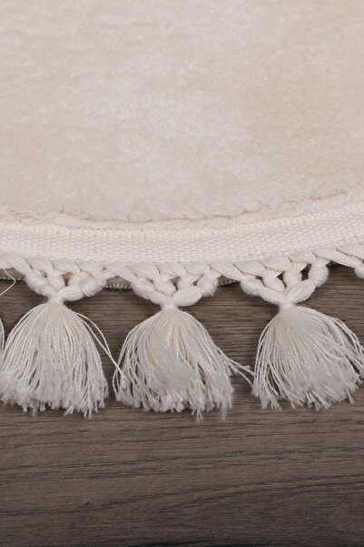 Bonny Home Relax Krem Oval Runner - Μη απορροφητικό, πλένεται, αντιολισθητικό, με κρόσσια πομπόν, μαλακό βελούδινο χαλί