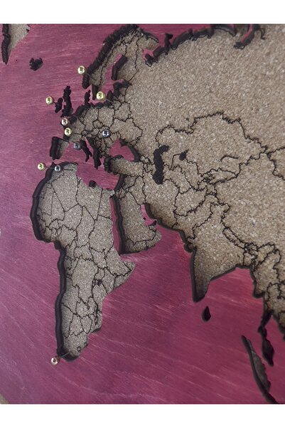 MapofX Masaüstü Dünya Haritası, Mantar Ve Ahşap Harita 30 Adet Pin Hediyeli 30x20 Cm - Hediye Fikirleri
