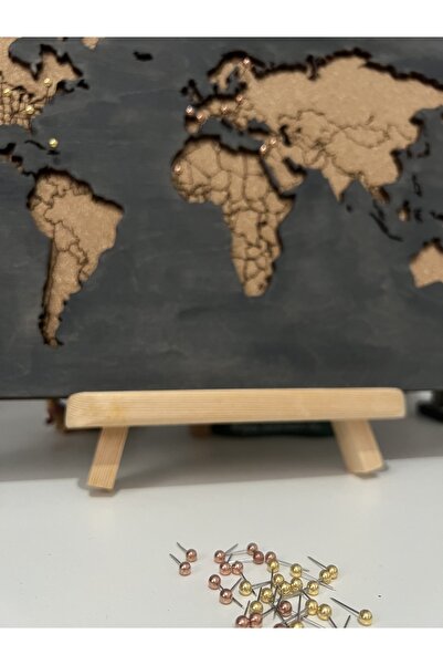 MapofX Masaüstü Dünya Haritası, Mantar Ve Ahşap Harita 30 Adet Pin Hediyeli 30x20 Cm - Hediye Fikirleri