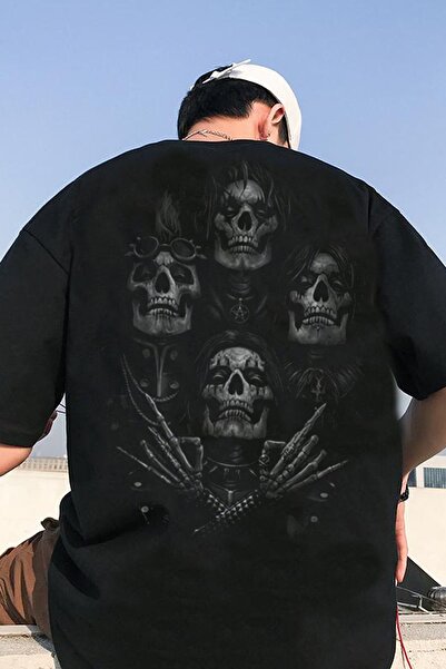 Freak Tshirt Black Color Queen Skull Front Back Printed Unisex Wide Cut Tshirt