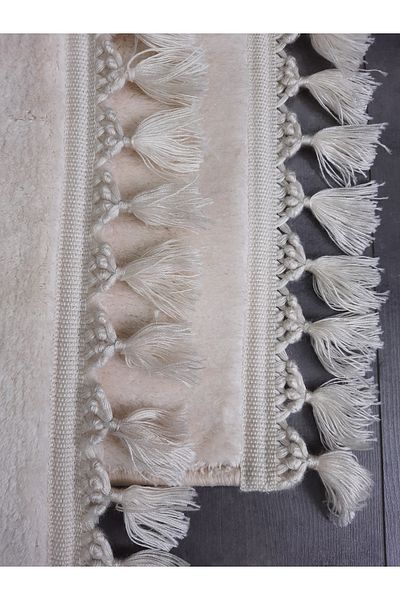 Bonny Home Set de toaletă cu ciucuri, covor de baie, covor de baie, din 2 bucăți, cu franjuri, cremă, cu pompon