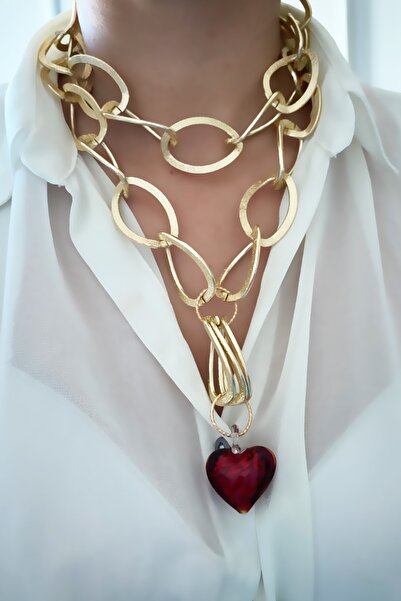 Liveyn Design Çift Sıralı Kalın Zincir Kalp Uçlu Kolye