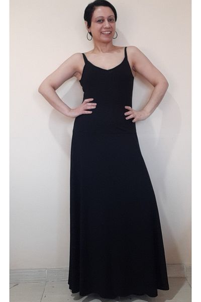 Mertcan Butik Black Elastic Waist Corset Combed Cotton Viscose Summer Flared Skirt