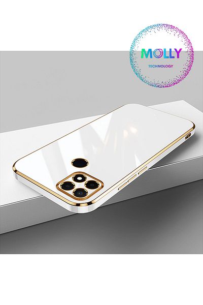 Molly Technology حافظة سيليكون فاخرة لهاتف Xiaomi Redmi 9c مع حواف بيضاء لؤلؤية وتفاصيل ذهبية