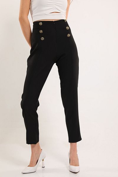 GÜLSELİ Black Women's Grassy Button Detailed Trousers
