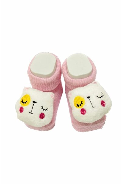 Cucuna Girl Baby Pink Color Cute Sleeping Teddy Bear Toy Rattle Socks 0-6 Months