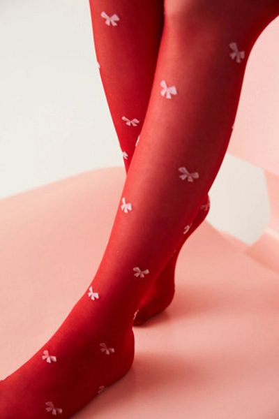 Penti Girl's Red Bowtie Patterned Pantyhose