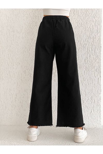 DENİKK Trend Palazzo Thin Summer Gabardine Waist Loose Cut Black Trousers