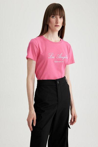 DeFacto Regular Fit Crew Neck κεντημένο κοντό μανίκι 100% βαμβάκι T-shirt A7081ax23sm