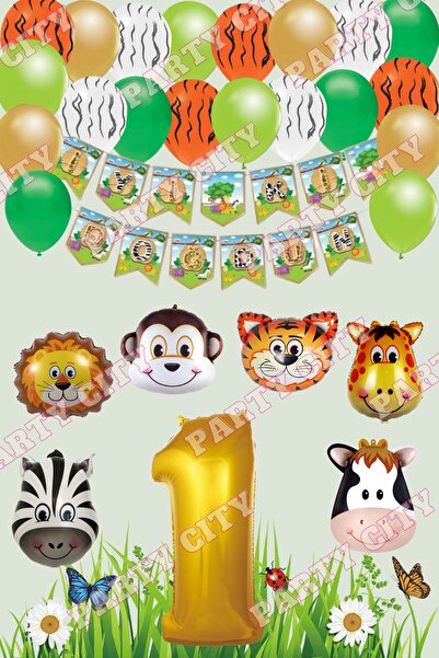 Party City Safari Balon Konsepti 1 Yaş Doğum Günü Parti Kutlama Seti Balon Zi...