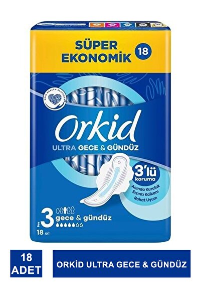Orkid Ultra Gece & Gündüz ( Boy 3 ) Hijyenik Ped 18 Adet