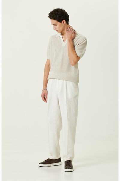 Network Ekru Geniş Paça Pileli Pantolon