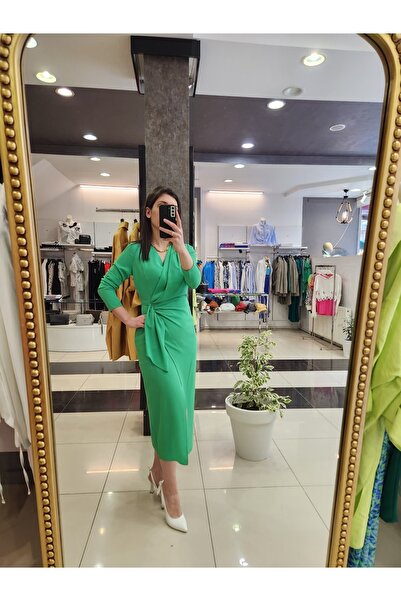 KAMEYA Crepe Fabric Double Breasted Collar Dress 40241/green/38 Bede