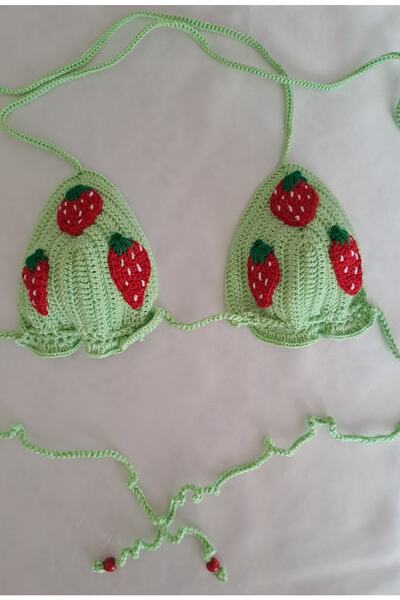 SOUL BY A&B El Örgüsü Çilek Çilekli Pembe Bikini Genç Kız Yaz Yazlık Beach Bi...