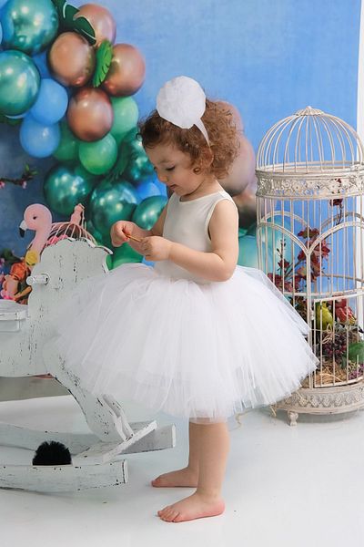 Shecco Babba Rochie Tutu Fata Model Balerina Albă, Set Bandana Pompon - Rochie Seara Copii