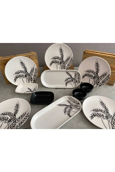 Keramika Set Breakfast Matte Black Spike 16 Pieces for 6 People