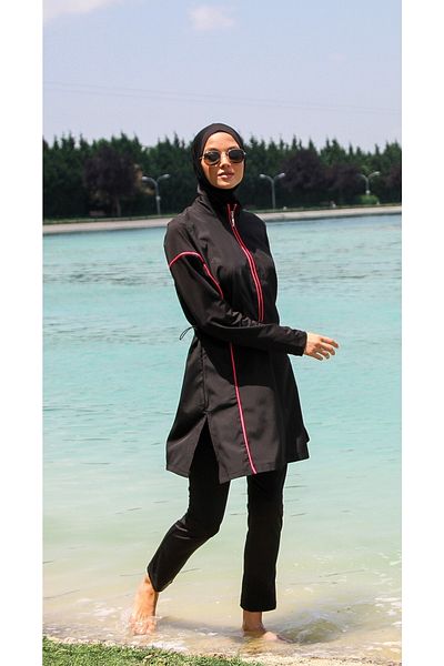 Marina Parachute 3-Piece Black Piping Detailed Full Covered Hijab M2271