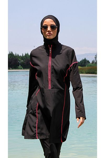 Marina Parachute 3-Piece Black Piping Detailed Full Covered Hijab M2271