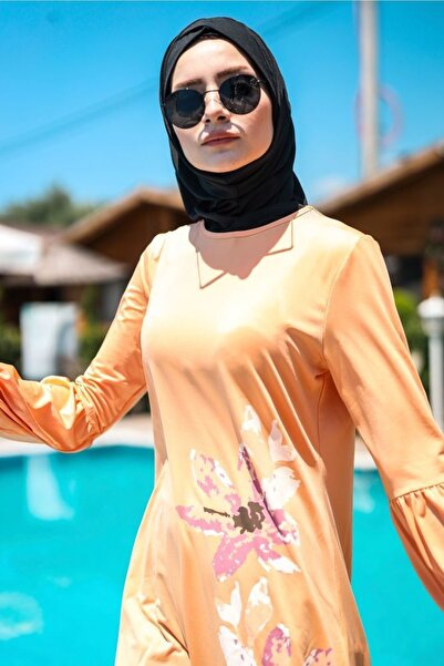 Marina Rope Tied 4-Piece Baby Girl Floral Patterned Fully Covered Hijab Swimsuit M2013