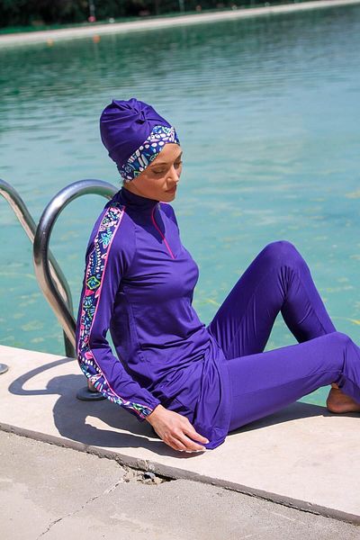 Marina Μαγιό Hijab 3 τεμαχίων με μοτίβο από σαξόπανο M2228