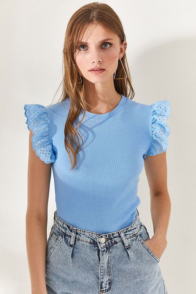Olalook Bluză de damă din bumbac lycra albastră BLZ-19002254